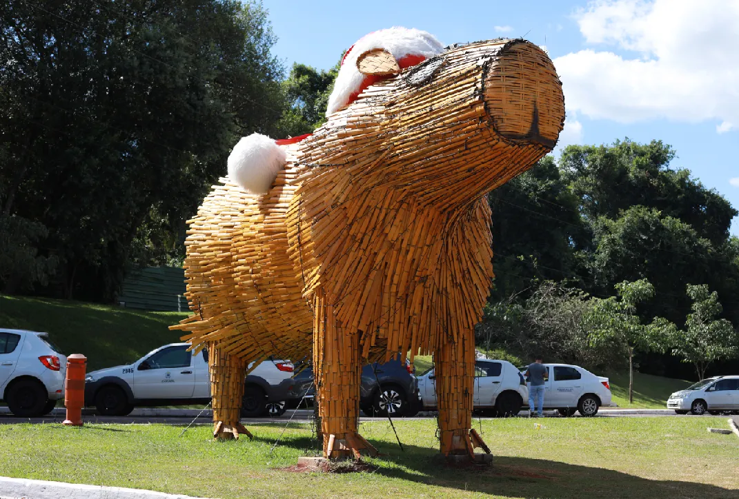 Capivara de bambu ganha residência definitiva no Lago Municipal de Cascavel