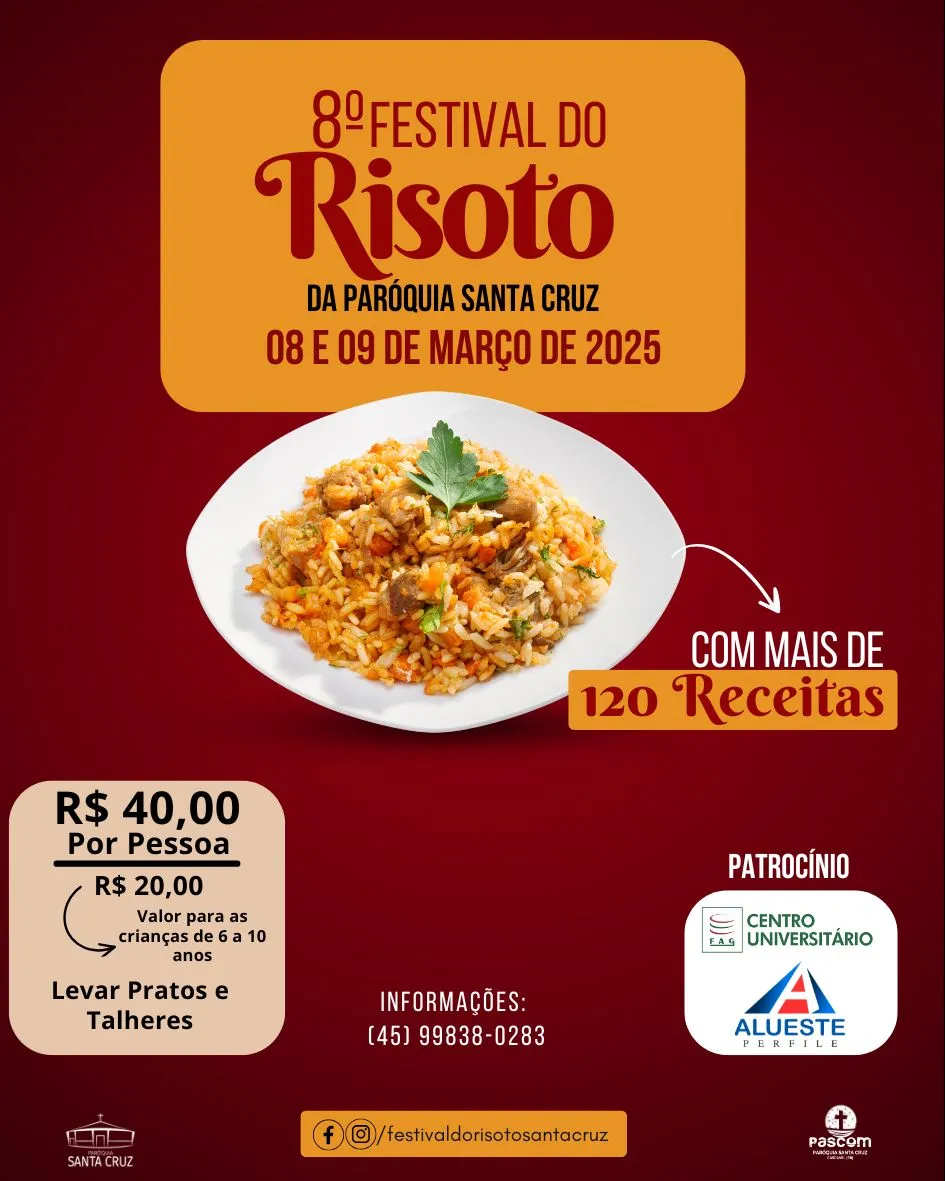 8º Festival do Risoto da Paróquia Santa Cruz promete sabores únicos em dois dias de evento
