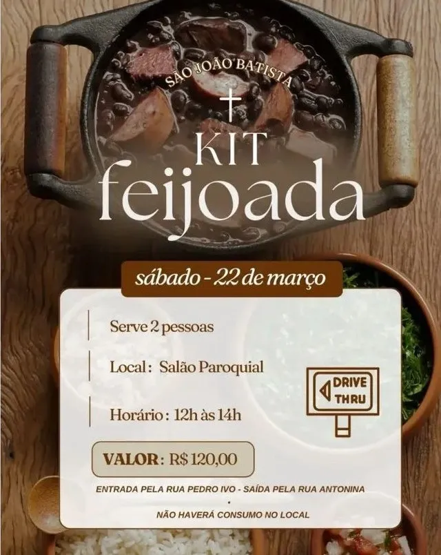 Paróquia São Joao Batista realiza tradicional feijoada neste sábado (22)