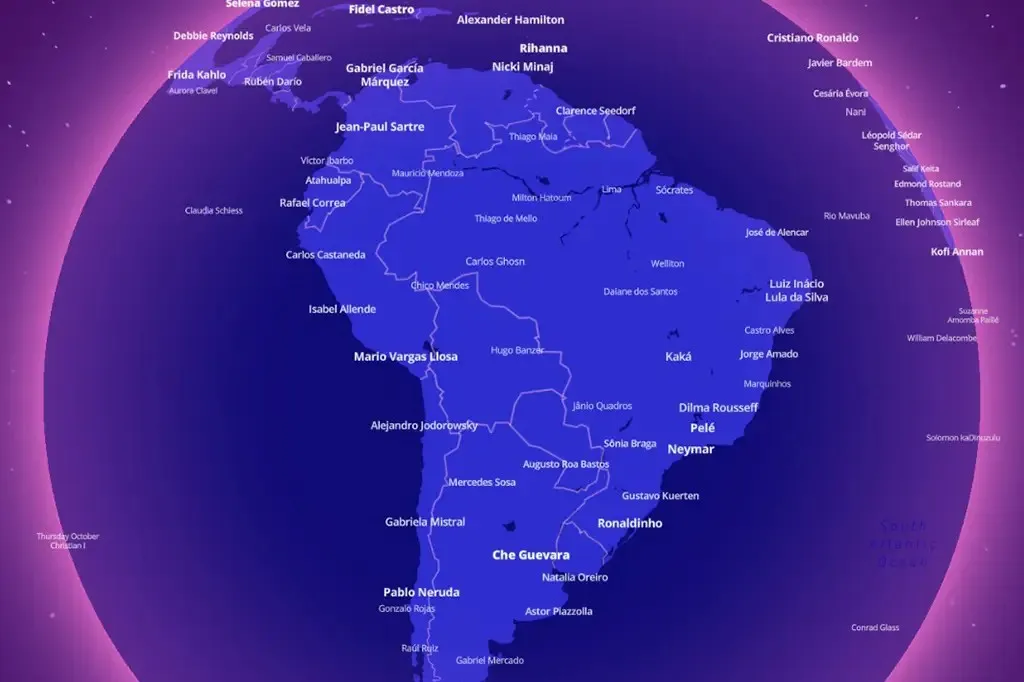 Mapa interativo revela quem é a pessoa mais famosa da sua cidade natal, confira
